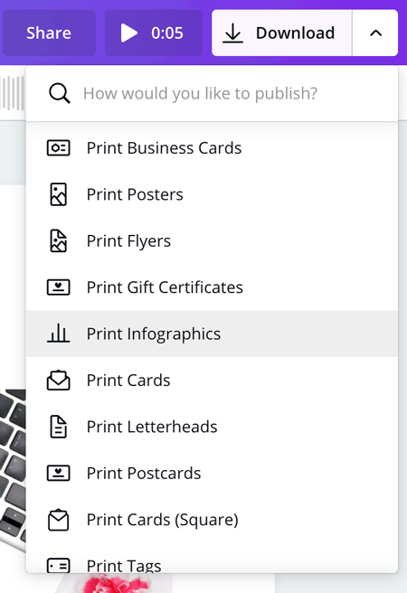 Canva print options screenshot