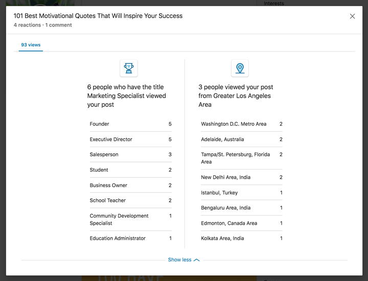 linkedin on post analytics screenshot.