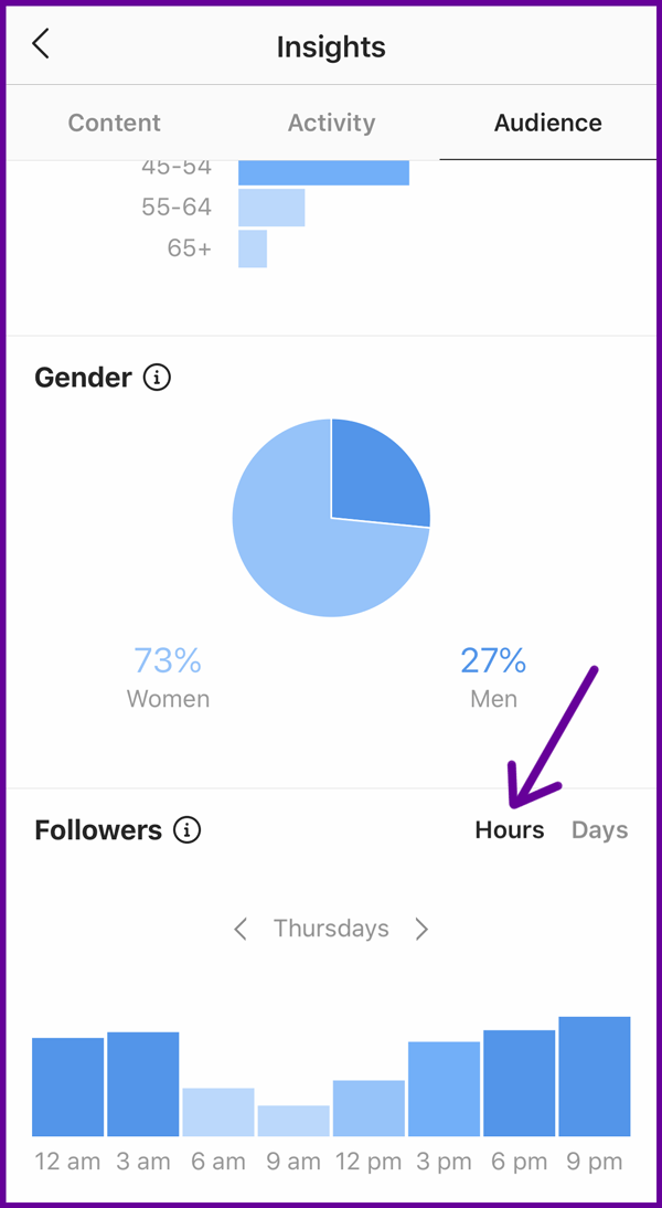 instagram followers by hour insights chart