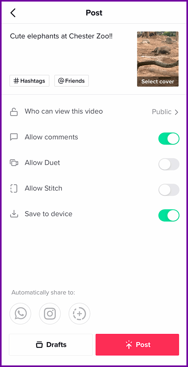 tiktok video options screenshot.