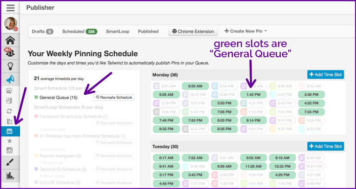 tailwind Smart Schedule general queue screenshot.