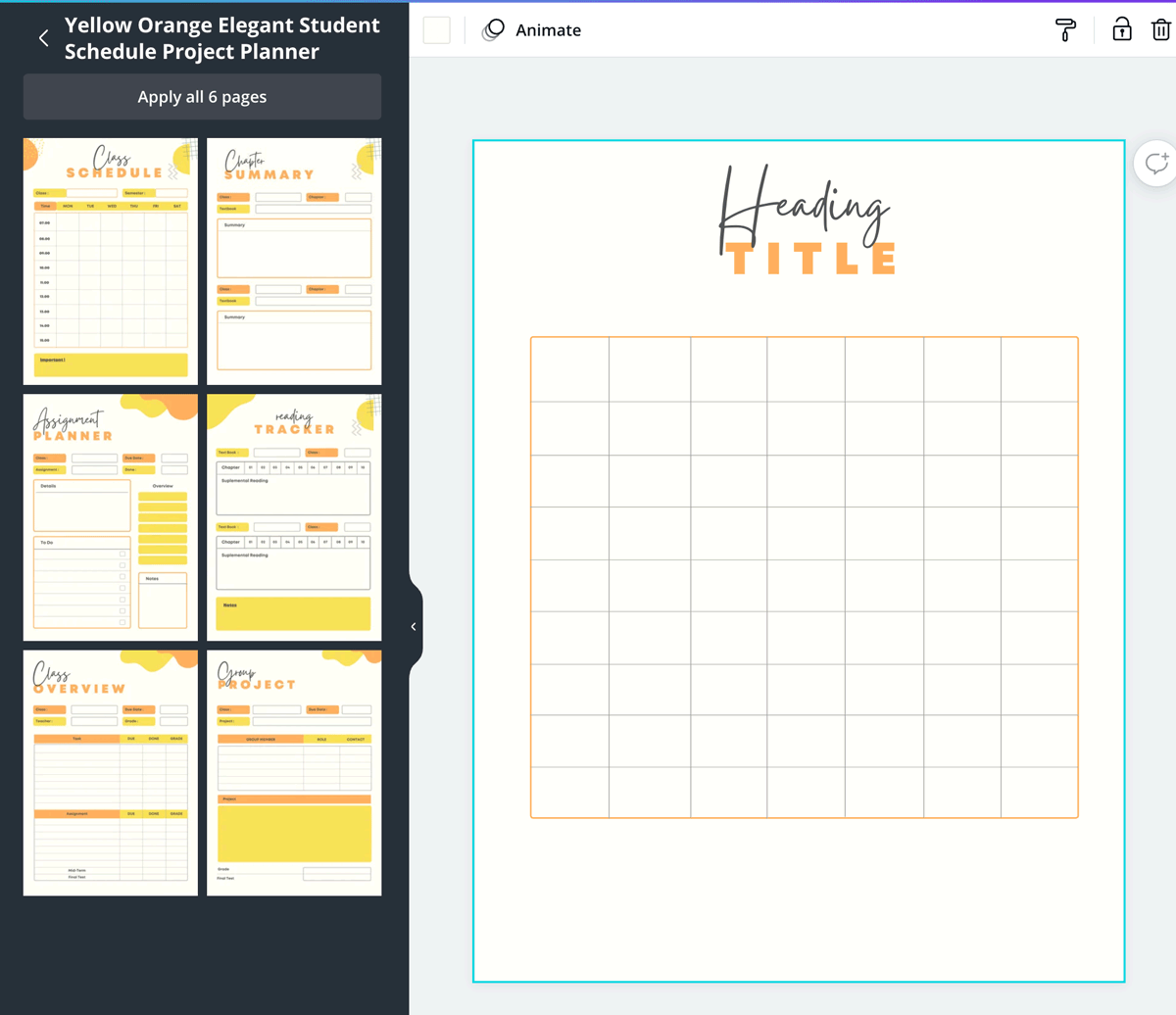 screenshot shows how to base a table on a calendar template in canva. 