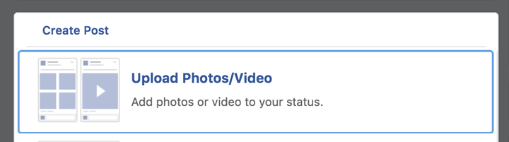 upload video to facebook screenshot