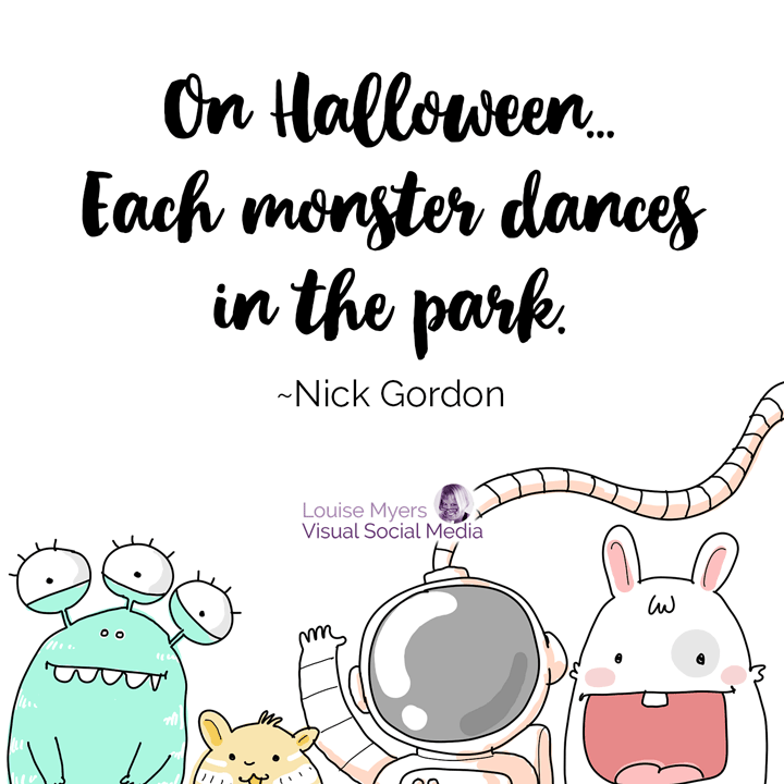 Cute Halloween quote little monsters dance in the park.