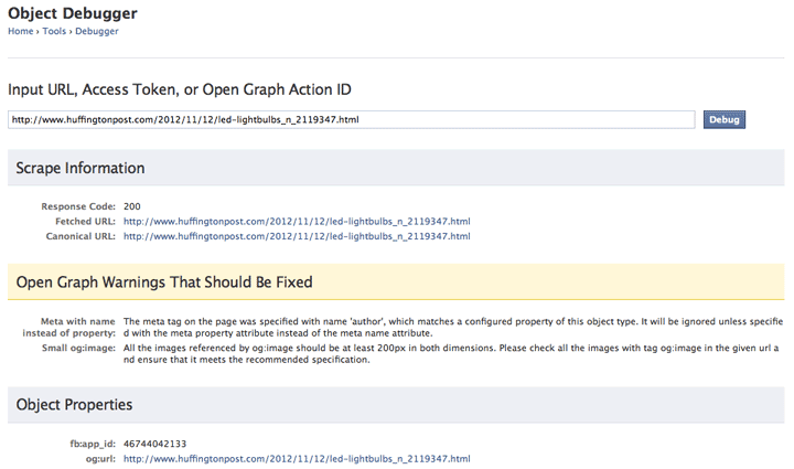 Facebook object debugger