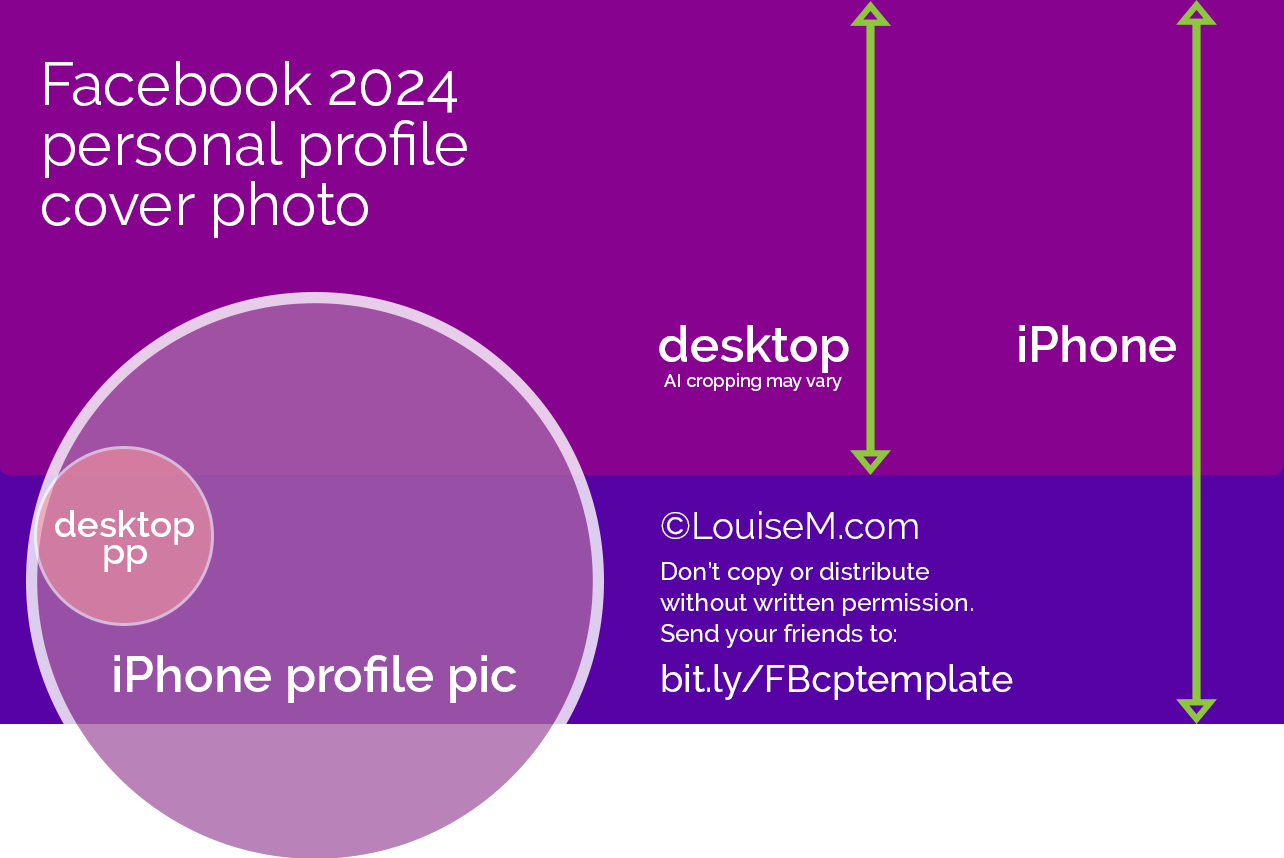 Facebook personal profile template 2024 in purple tones.