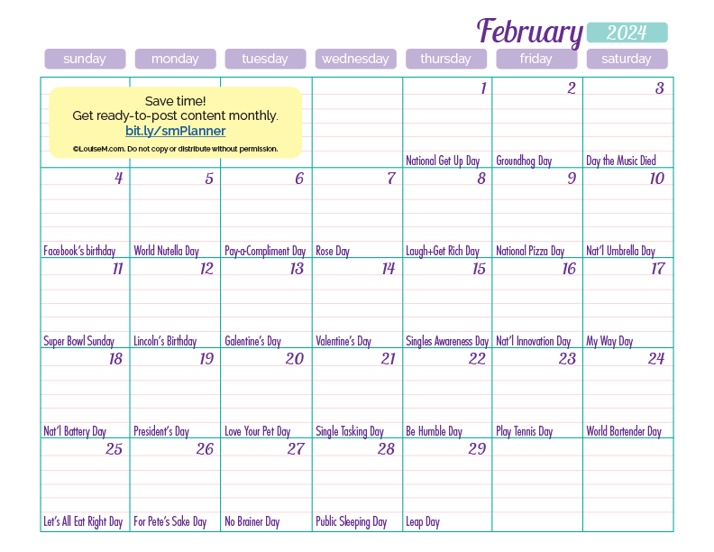 February marketing ideas content inspiration calendar.