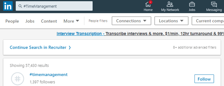 follow hashtags on LinkedIn