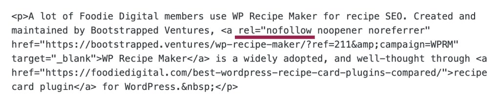 Example of nofollow tag in HTML