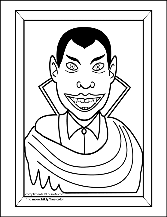 funny vampire in frame halloween coloring page.