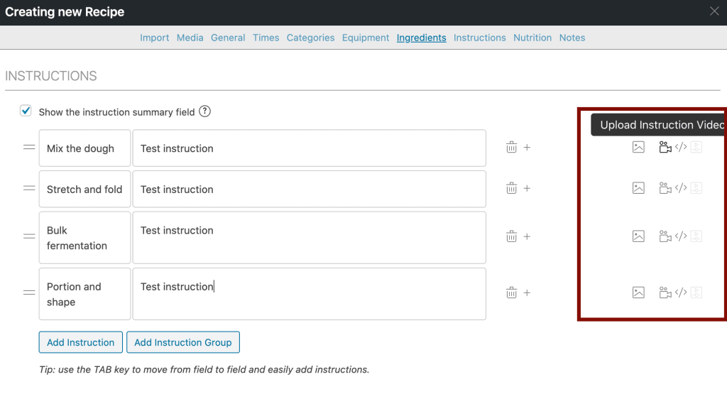 Screenshot from inside WP Recipe Maker showing how to create a guided recipe.
