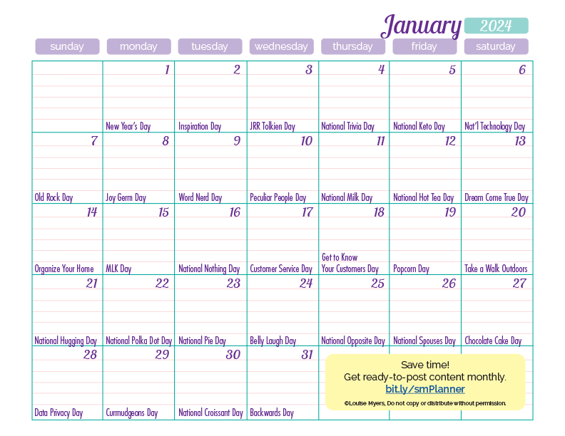 January marketing ideas calendar with social media holidays