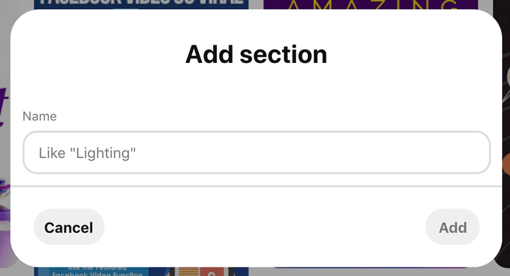 name your pinterest board section