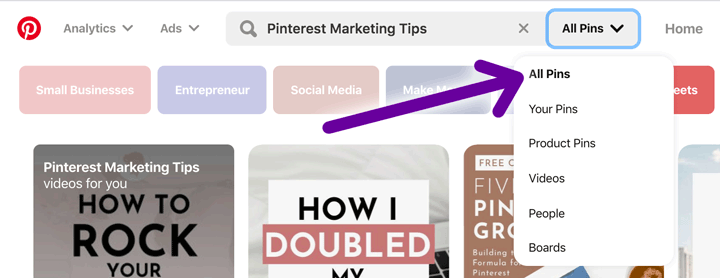 Pinterest search for Pins