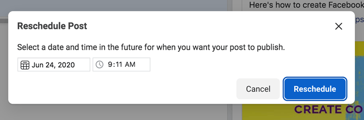 reschedule facebook post screenshot